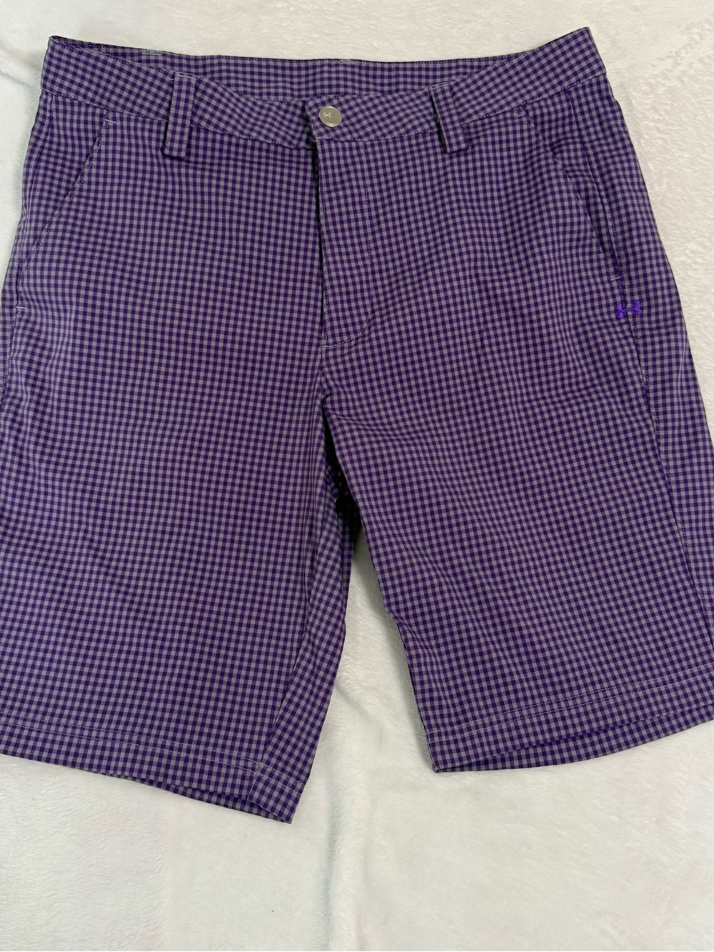Under Armour Purple Gingham Flat Front Golf Shorts Size 34